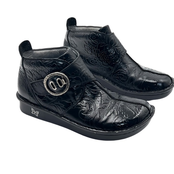 Alegria Shoes - Alegria Caiti Black Tooled Leather Ankle Booties Women EU38 Western Comfortable